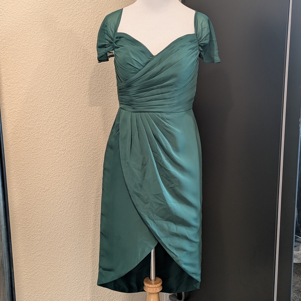 JJ’s House Dark Green Ruched Cocktail Dress – Size 2